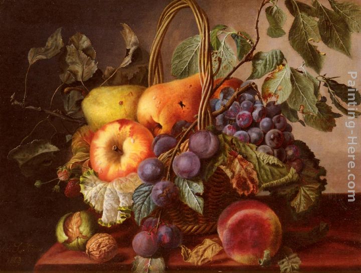 A Still Life With A Basket Of Fruit painting - Virginie de Sartorius A Still Life With A Basket Of Fruit art painting